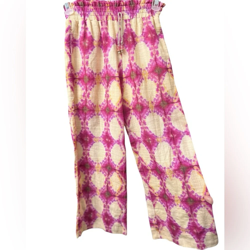 ZARA Kids Wide-Leg Pink Cream Tie-Dye Pants size 9 years